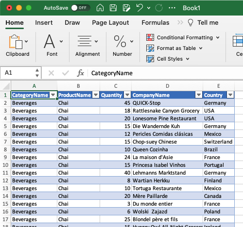 Excel spreadsheet